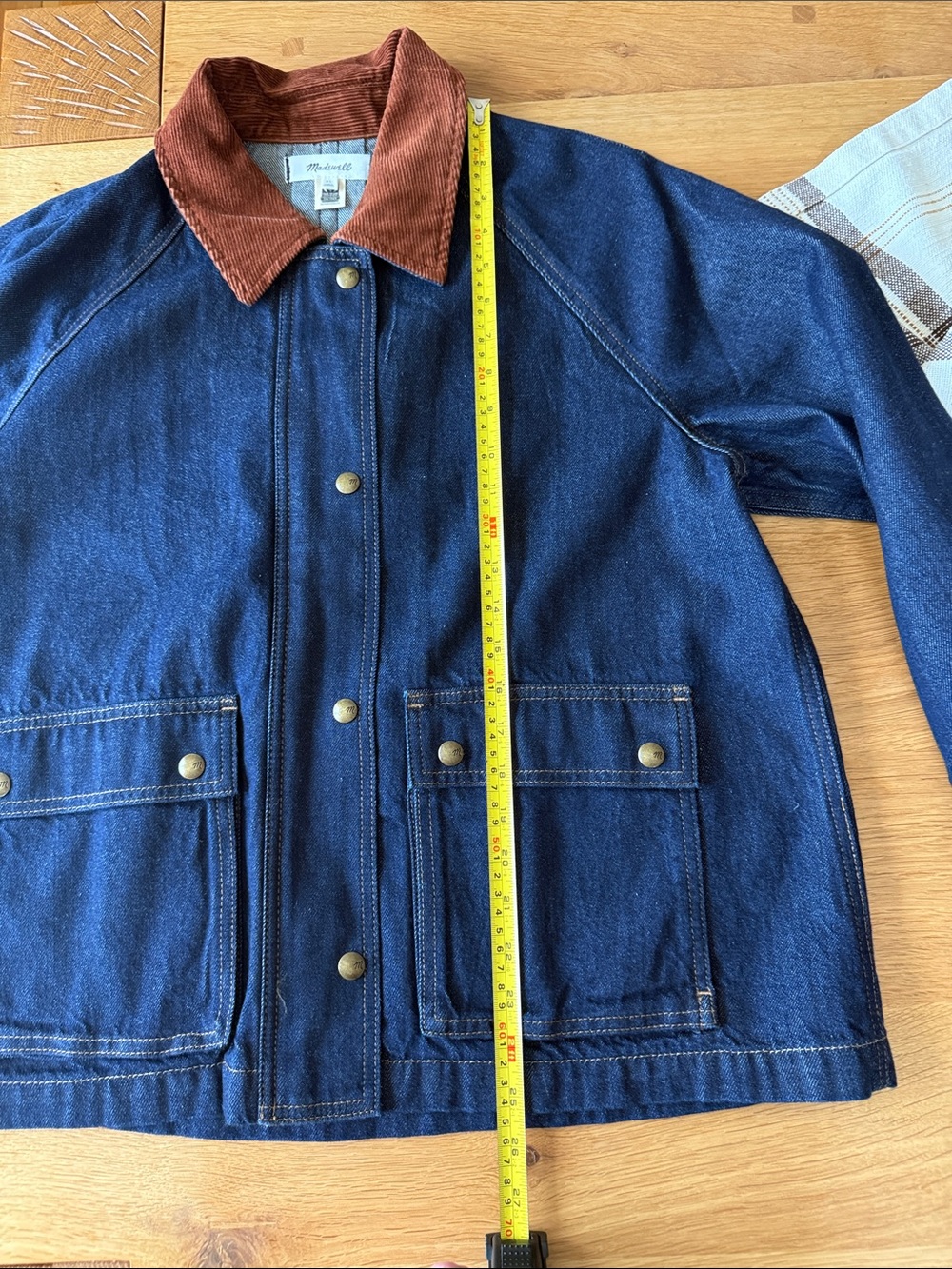 Madewell Dark Wash Denim Jacket with Rust Corduroy Collar - Picture 13 of 13